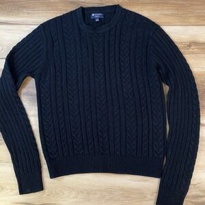 Sperry Sweater Mens Medium Cable Knit Wool Blend Classic Preppy Crewneck Black